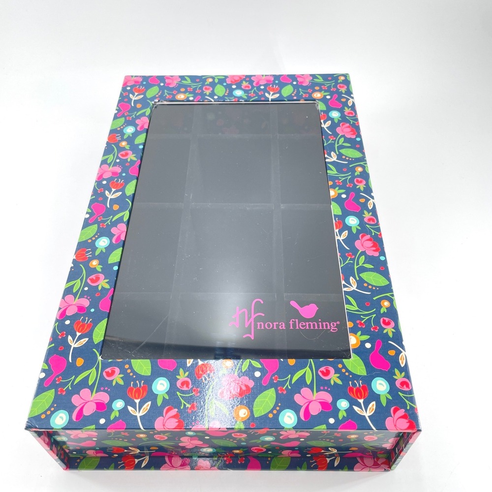 Nora Fleming Mini Keepsake Storage Box Navy Pink Floral 12 Charm   Case Only